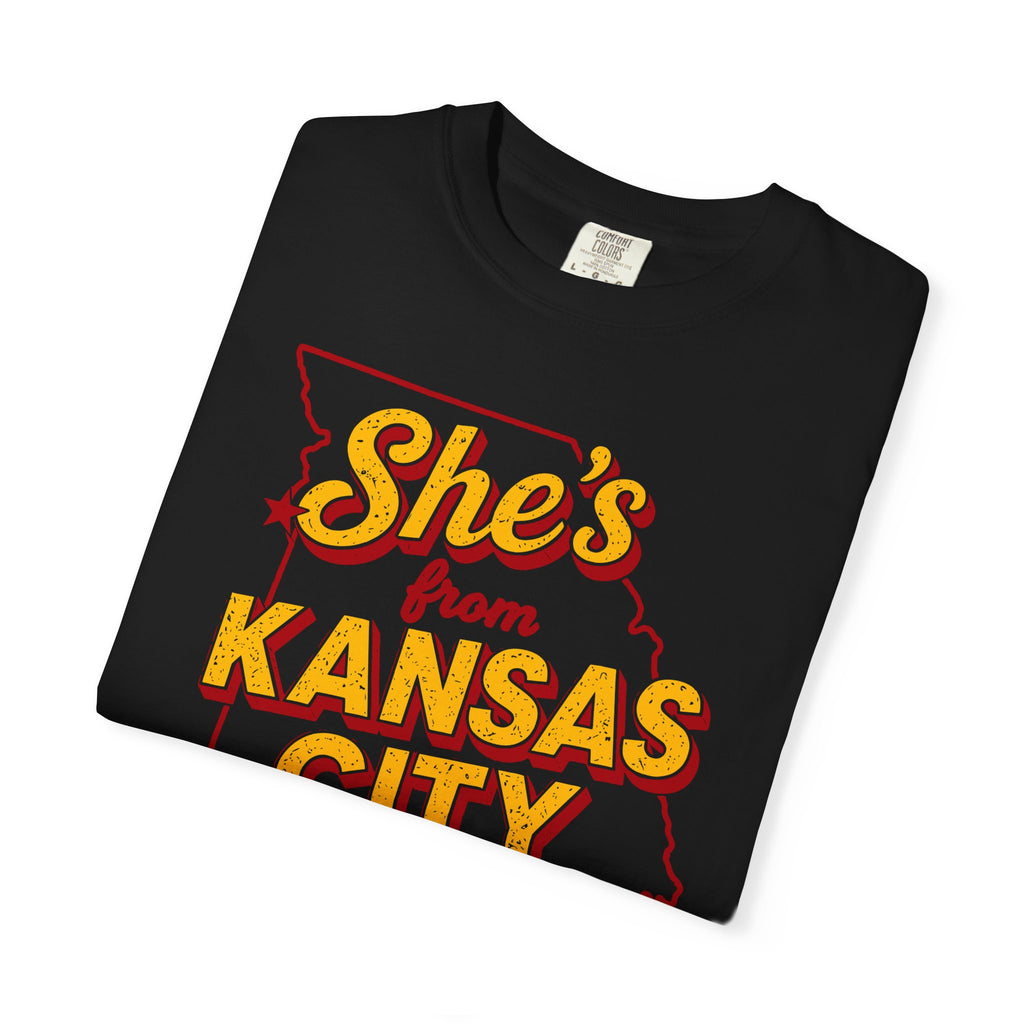 She's From Kansas City T-Shirt chiefs — Retro State Outline Tee (I Can Tell)
