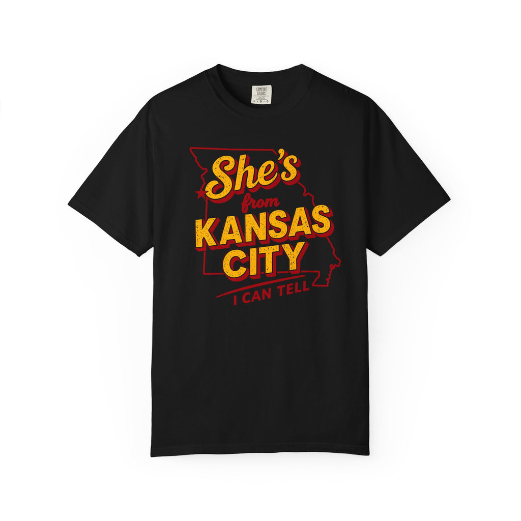 She's From Kansas City T-Shirt chiefs — Retro State Outline Tee (I Can Tell)