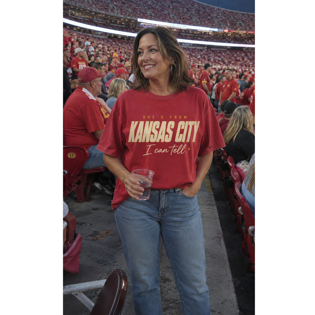 Copy of She's From Kansas City graphic T-shirt | Retro Kansas City CHIEFS script city pride