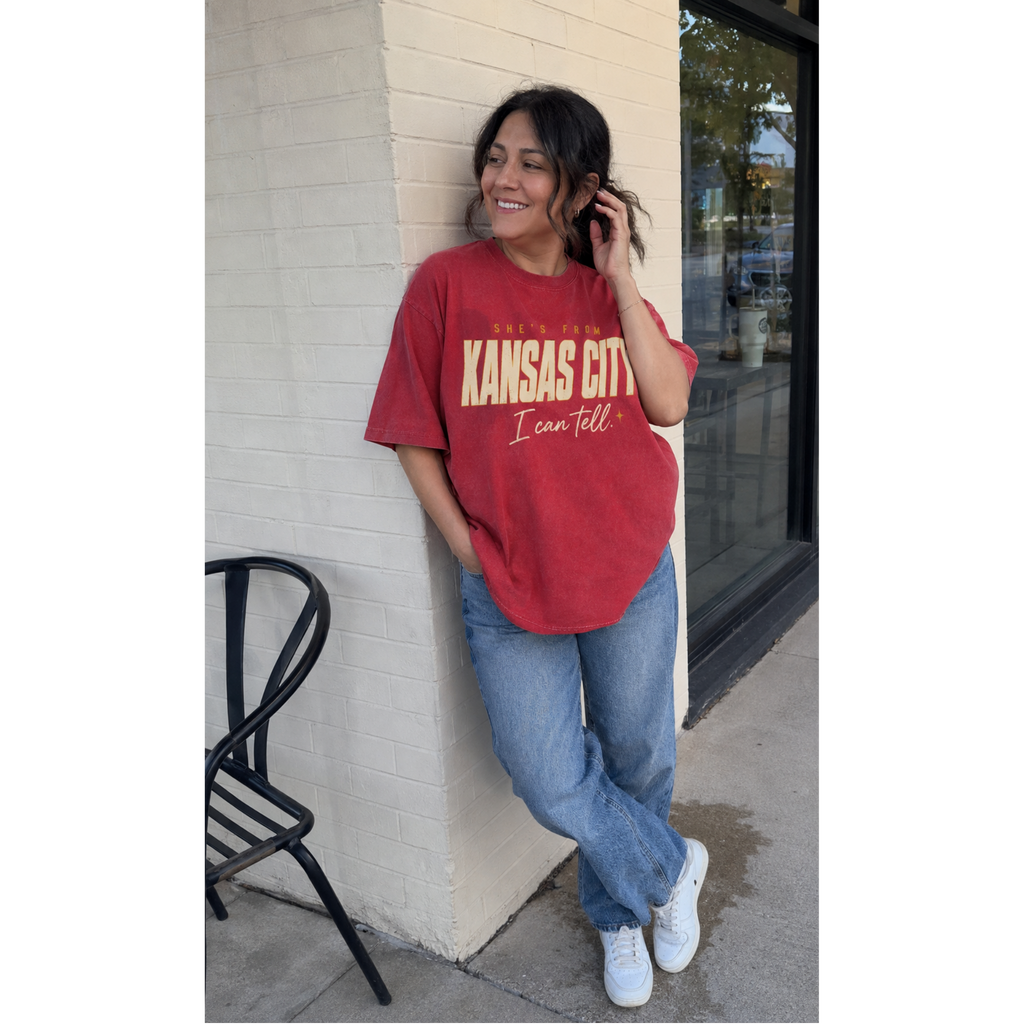 Copy of She's From Kansas City graphic T-shirt | Retro Kansas City CHIEFS script city pride
