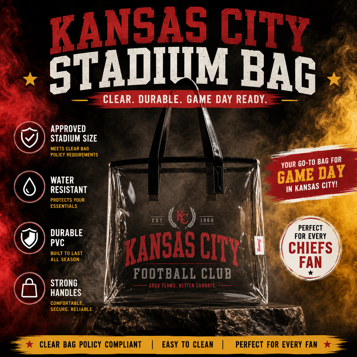Kansas City Stadium Bag | Clear Game Day Tote | Stadium Approved Clear Purse | Football Game Bag | Tailgate Tote Gift