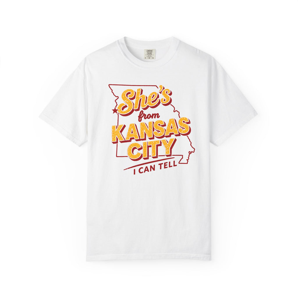She's From Kansas City T-Shirt chiefs — Retro State Outline Tee (I Can Tell)