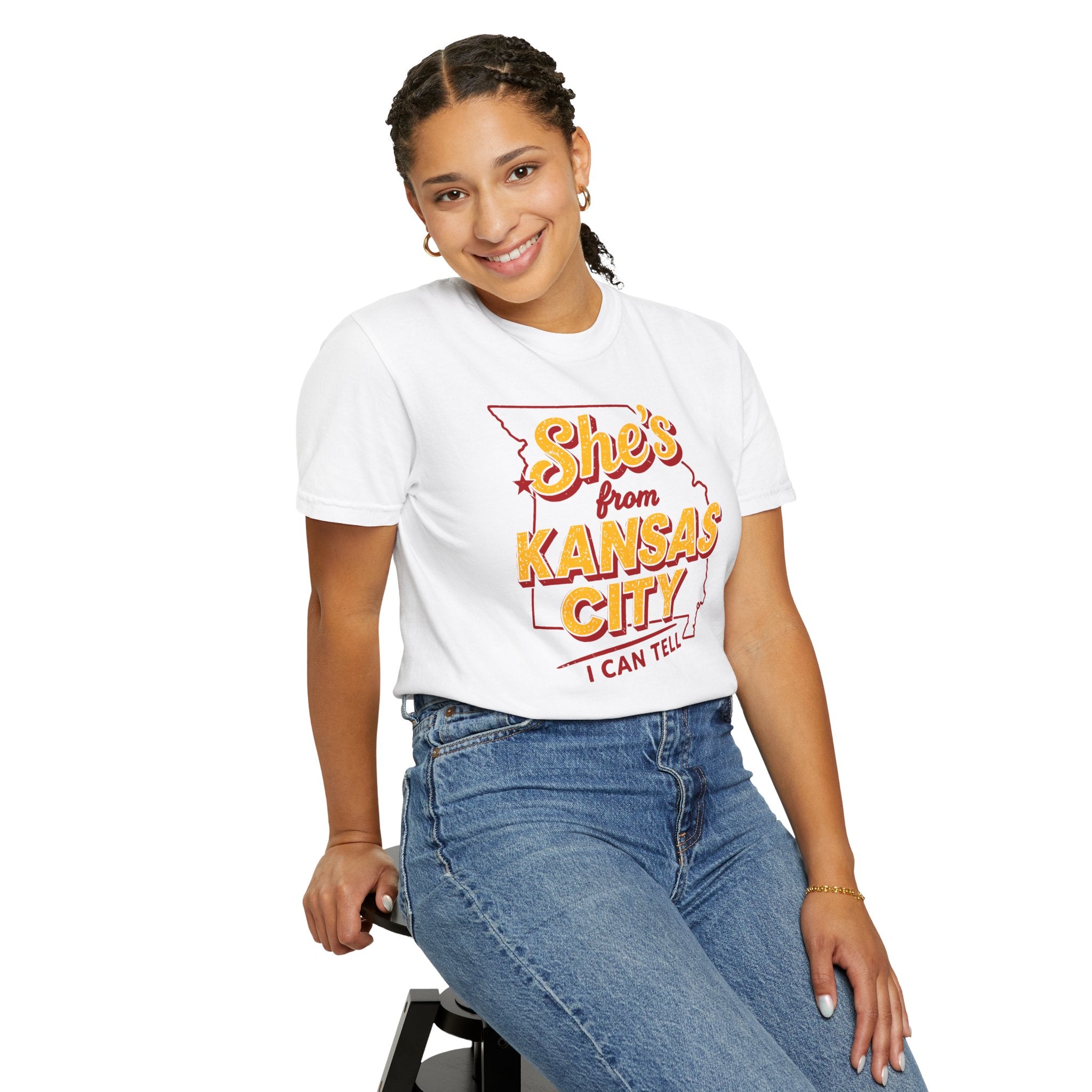 She's From Kansas City T-Shirt chiefs — Retro State Outline Tee (I Can Tell)